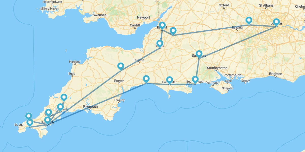 Route durch die englischen Gärten und Felder