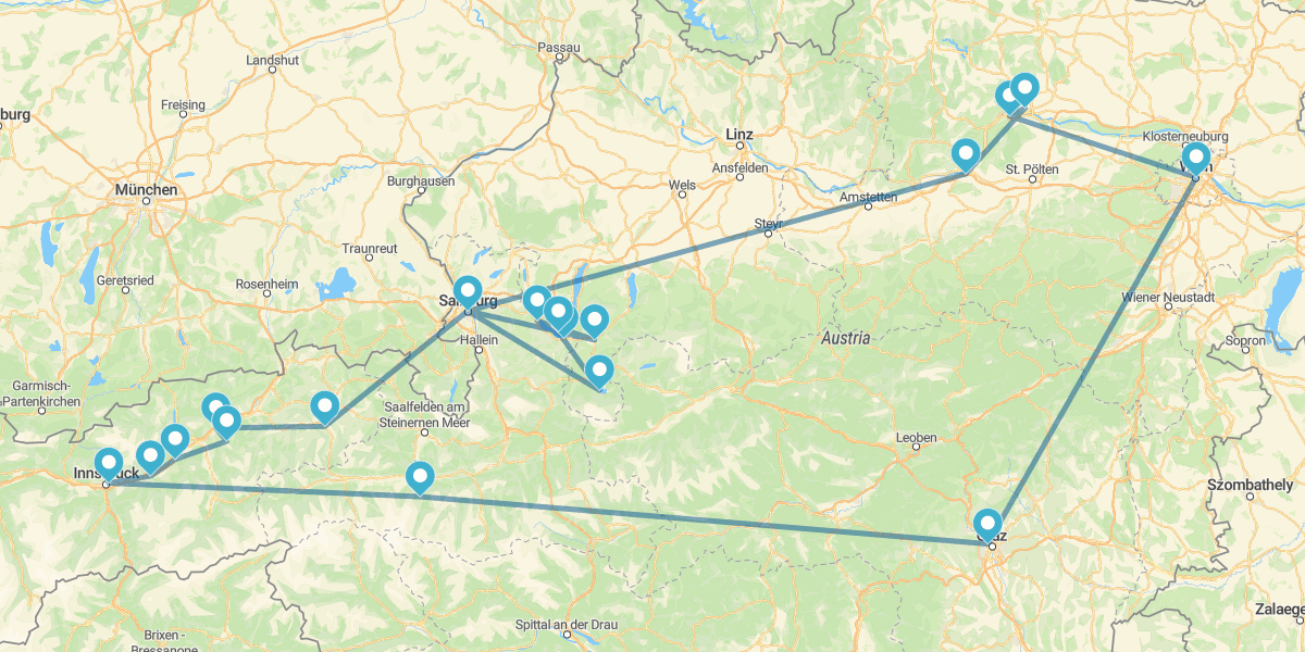 Donauroute in die Alpen und nach Tirol