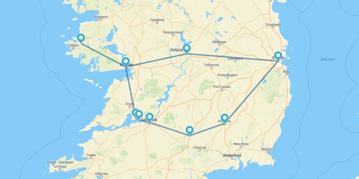 Route aus dem Osten auf den Westen der Grünen Insel und Iren Schätzen