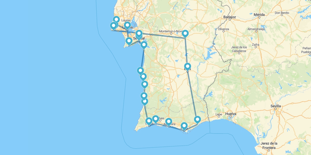 Route durch die Algarve und entlang der Küste Lissabons