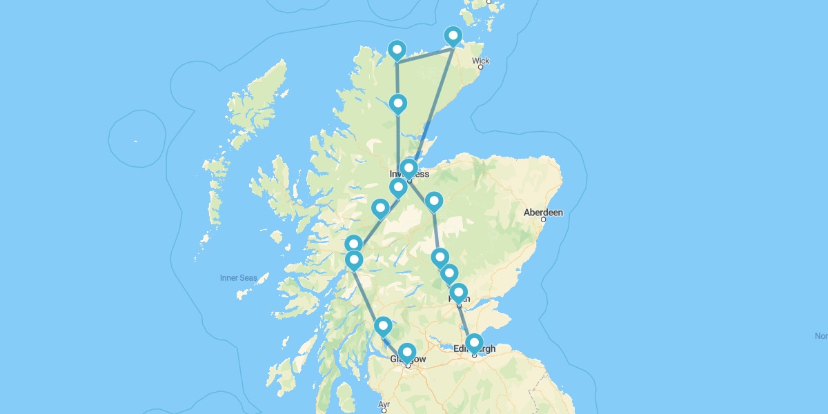 Route durch Nordschottland und den Highlands (Hochland)