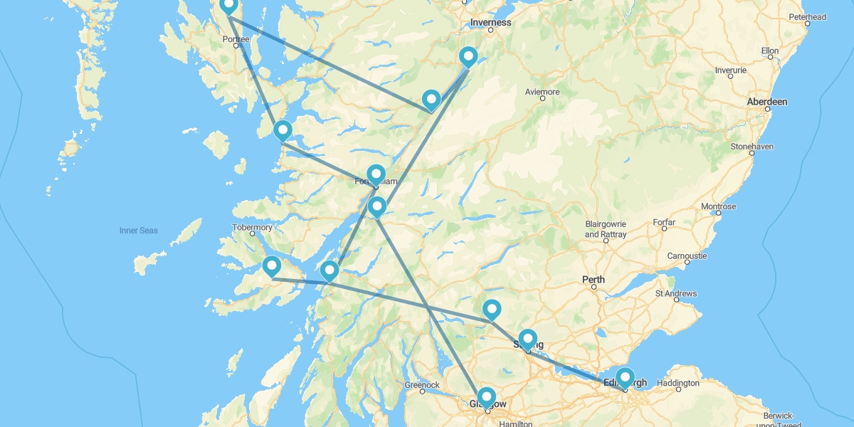 Route durch Westschottland und den Highlands (Hochland)