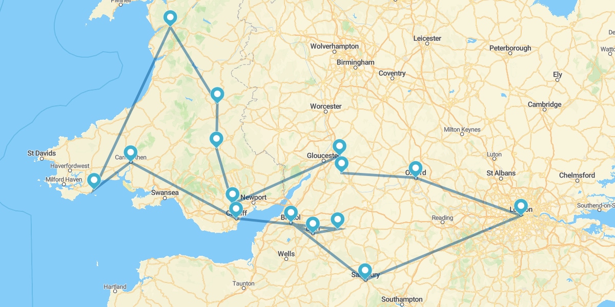 Route durch das Herz von Wales und England