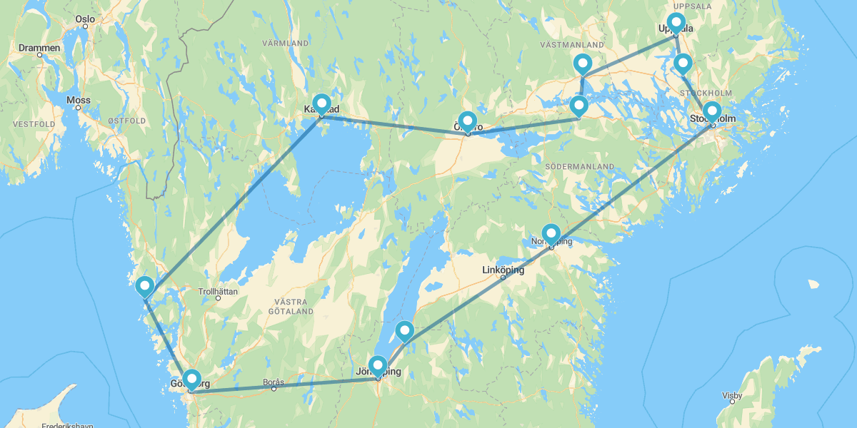 Route vom Stockholm nach Göteborg