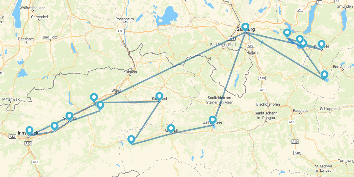 Route durch das Tirol und Salzburg