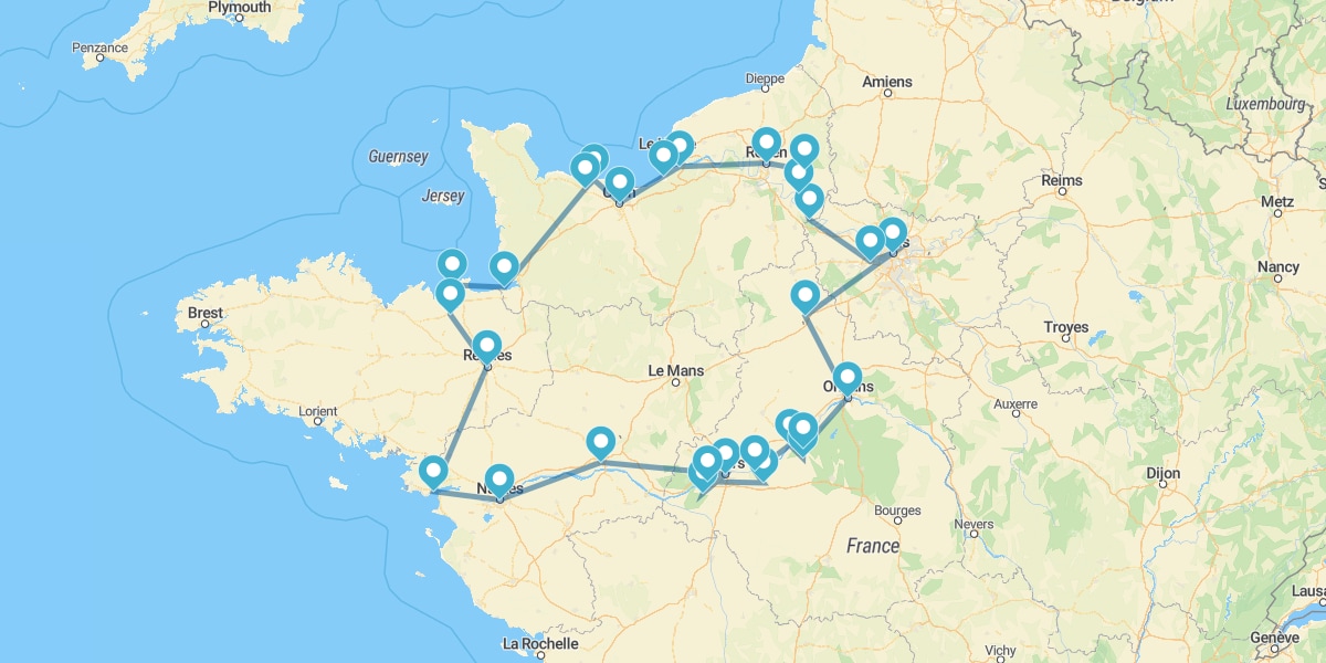 Route durch die Normandie, Bretagne und das Tal der Loire