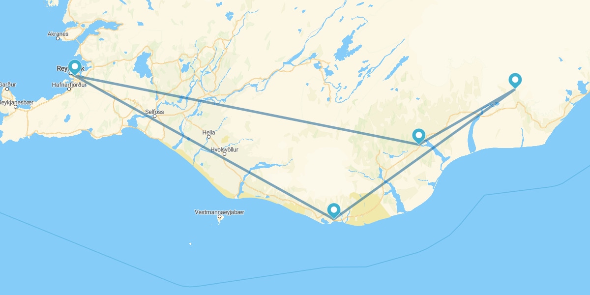 Route durch den Süden der Eisinsel