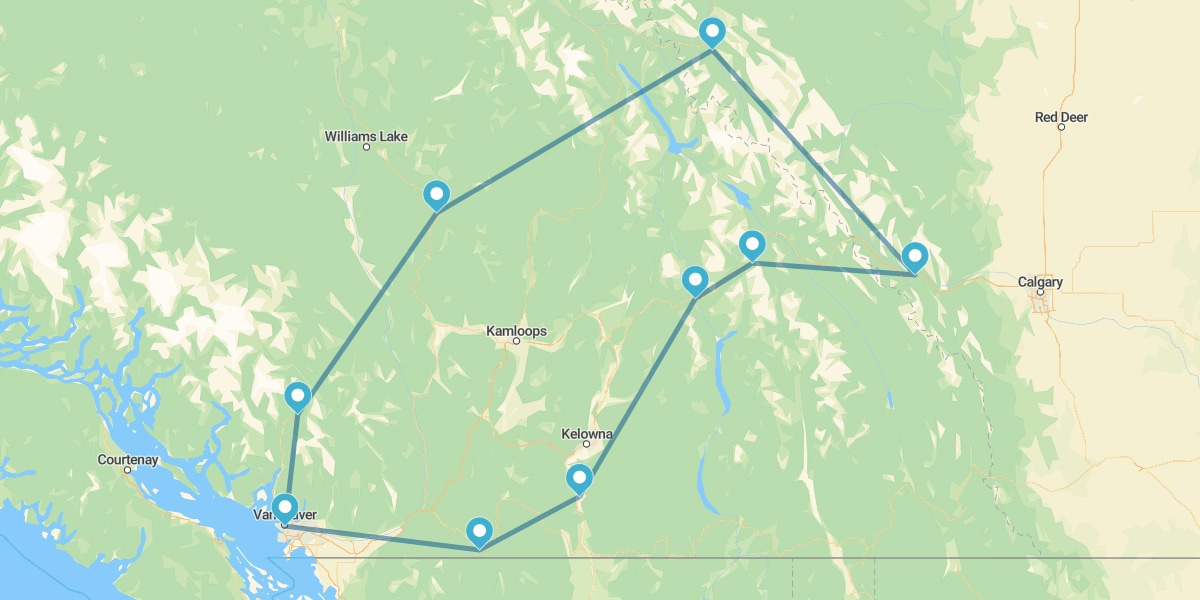 Route durch die großen Parks des kanadischen Westens