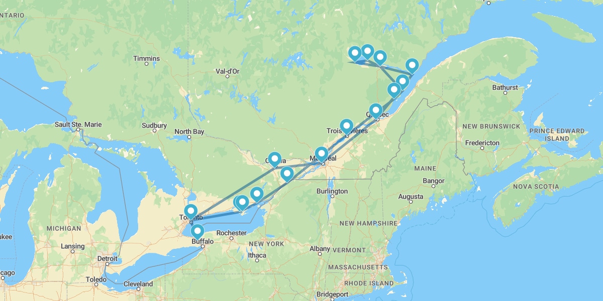 Route durch den Norden und Süden Kanadas