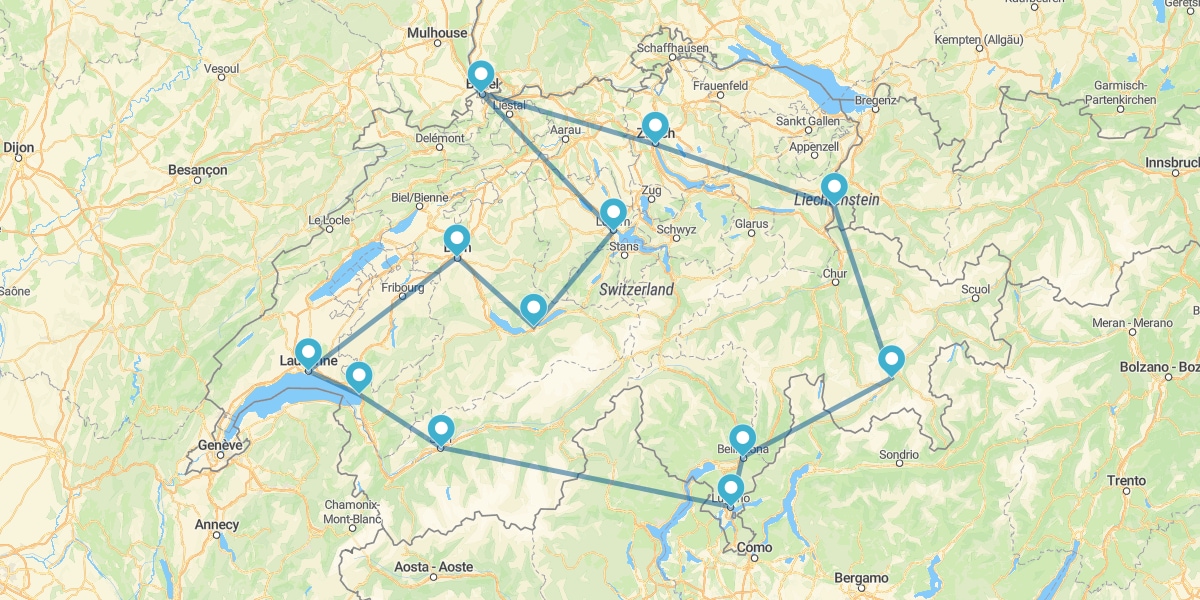 Route durch die Schweiz und ihre Postkartenlandschaften