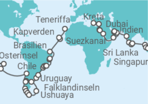 Reiseroute der Kreuzfahrt  Nicko Cruises Große Weltreise 2024 - Nicko Cruises