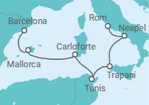 Reiseroute der Kreuzfahrt  A Journey from Civitavecchia to Barcelona - Explora Journeys