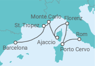 Reiseroute der Kreuzfahrt  A Journey from Barcelona to Civitavecchia - Explora Journeys