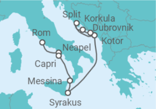 Reiseroute der Kreuzfahrt  Dolce Vita trifft auf malerische Adria - mit Flug - Hapag-Lloyd Cruises