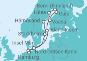 Reiseroute der Kreuzfahrt  Expedition Indian Summer in Lappland: Ruska – Skandinaviens Naturfeuerwerk - mit Flug - Hapag-Lloyd Cruises