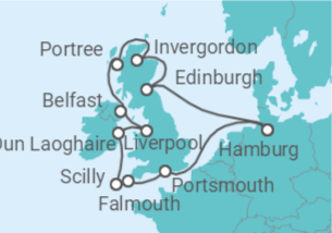 Reiseroute der Kreuzfahrt  Highlands, Teatime und königliche Traditionen - mit Flug - Hapag-Lloyd Cruises
