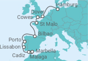 Reiseroute der Kreuzfahrt  Von der Elbe bis ins Mittelmeer - mit Flug - Hapag-Lloyd Cruises
