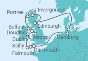 Reiseroute der Kreuzfahrt  Best of Great Britain - mit Flug - Hapag-Lloyd Cruises