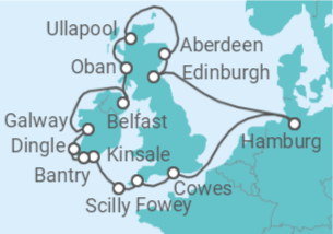 Reiseroute der Kreuzfahrt  Die Legenden Irlands und der Highlands - mit Flug - Hapag-Lloyd Cruises
