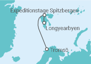 Reiseroute der Kreuzfahrt  Expedition Spitzbergen-Umrundung via Kvitøya - Eine abgelegene Schönheit - mit Flug - Hapag-Lloyd Cruises