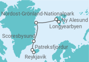 Reiseroute der Kreuzfahrt  Expedition Spitzbergen-Umrundung und Nordostgrönland - Charakterbilder des hohen Nordens - Hapag-Lloyd Cruises