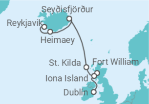 Reiseroute der Kreuzfahrt  Expedition Wildes Schottland und Island: Entdeckersphären - Schön, nah, ursprünglich - mit Flug - Hapag-Lloyd Cruises