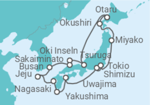 Reiseroute der Kreuzfahrt  Rund um Japan – Nippon neu verstehen in seiner Gesamtheit - Hapag-Lloyd Cruises