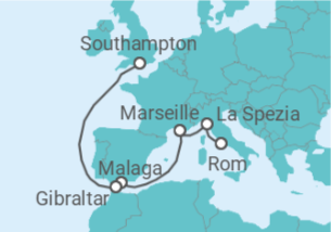 Reiseroute der Kreuzfahrt  Italien, Frankreich, Spanien, Gibraltar - Cunard