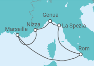 Reiseroute der Kreuzfahrt  Frankreich, Italien - Cunard