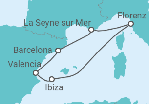 Reiseroute der Kreuzfahrt  Frankreich, Italien, Spanien - Cunard