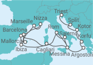 Reiseroute der Kreuzfahrt  Von Civitavecchia (Rom) nach Triest (Italien) - Cunard