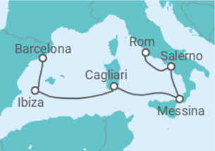 Reiseroute der Kreuzfahrt  Spanien, Italien - Cunard