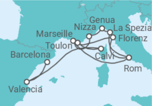 Reiseroute der Kreuzfahrt  Von Civitavecchia (Rom) nach Barcelona - Cunard