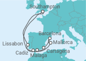 Reiseroute der Kreuzfahrt  Portugal, Spanien - Cunard