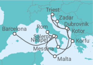 Reiseroute der Kreuzfahrt  Von Barcelona nach Civitavecchia (Rom) - Cunard
