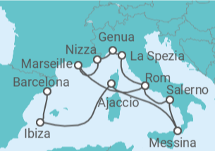 Reiseroute der Kreuzfahrt  Von Barcelona nach Civitavecchia (Rom) - Cunard