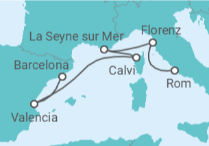 Reiseroute der Kreuzfahrt  Italien, Frankreich, Spanien - Cunard