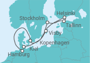 Reiseroute der Kreuzfahrt  Dänemark, Schweden, Finnland, Estland - Cunard