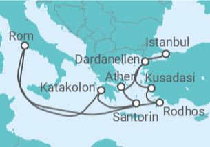 Reiseroute der Kreuzfahrt  Griechenland, Türkei - Cunard