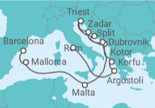 Reiseroute der Kreuzfahrt  Von Civitavecchia (Rom) nach Barcelona - Cunard