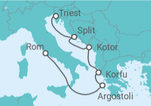 Reiseroute der Kreuzfahrt  Griechenland, Montenegro, Kroatien - Cunard
