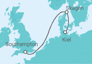 Reiseroute der Kreuzfahrt  Queen Anne desde Kiel - mit Flug - Cunard