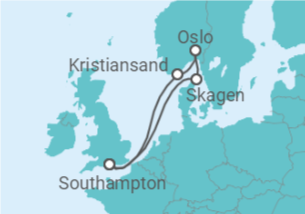 Reiseroute der Kreuzfahrt  Norwegen - Cunard