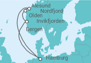 Reiseroute der Kreuzfahrt  Norwegen - Cunard