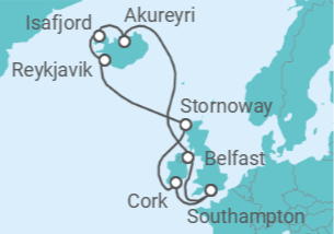 Reiseroute der Kreuzfahrt  Island - Cunard