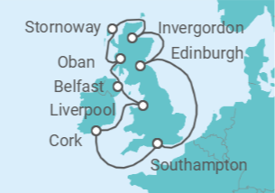 Reiseroute der Kreuzfahrt  Vereinigtes Königreich - Cunard
