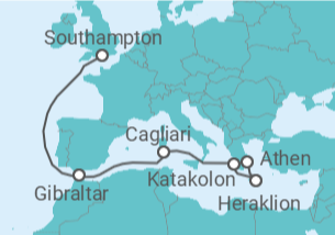 Reiseroute der Kreuzfahrt  Griechenland, Italien, Gibraltar - Cunard