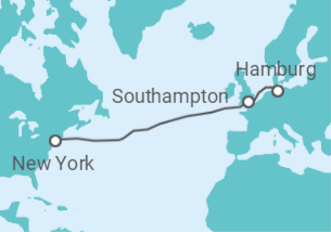 Reiseroute der Kreuzfahrt  Transatlantik Hamburg - New York - mit Flug - Cunard