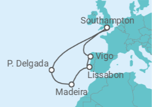 Reiseroute der Kreuzfahrt  Portugal, Spanien - Cunard