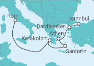 Reiseroute der Kreuzfahrt  Griechenland - Cunard